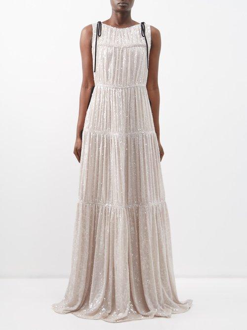 Erdem - Isla Drawstring Sequinned Gown - Womens - Light Pink