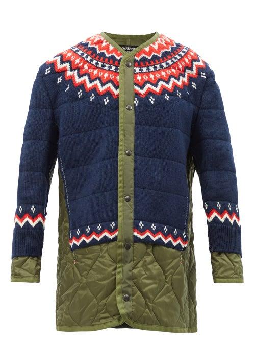 Junya Watanabe - Fair Isle Wool-panelled Quilted-nylon Coat - Womens - Khaki Multi