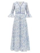Matchesfashion.com Le Sirenuse, Positano - Bella Valy Myers-print Cotton-voile Maxi Dress - Womens - Blue Print