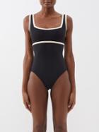 Lisa Marie Fernandez - Sailor Piped Square-neck Swimsuit - Womens - Black Beige