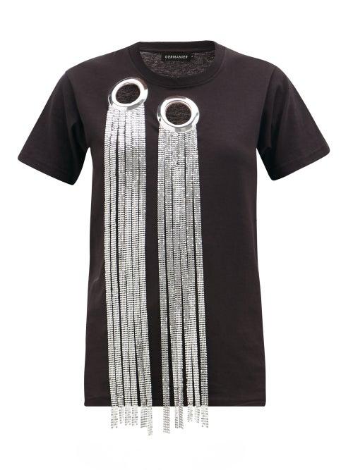 Matchesfashion.com Germanier - Eyelet And Chainmail-embellished Cotton T-shirt - Womens - Black