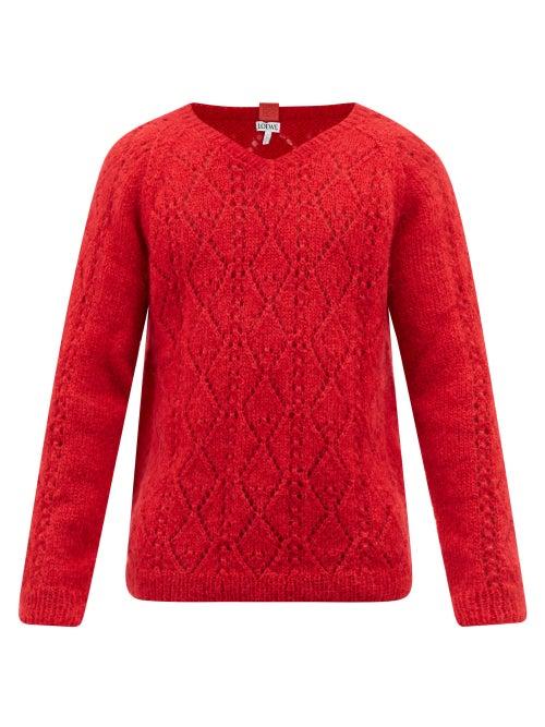 Loewe - Latticed Mohair-blend Sweater - Mens - Red
