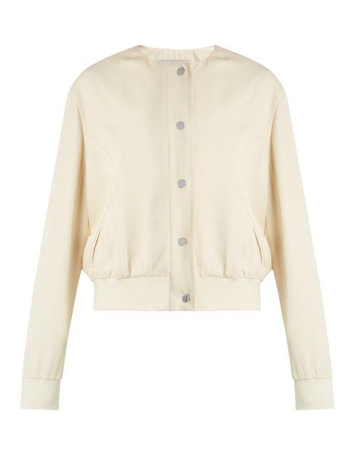 Matchesfashion.com Christopher Kane - Pansy Print Satin Bomber Jacket - Womens - Cream Multi