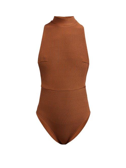Matchesfashion.com Haight - Kate Cut Out Stretch Knit Swimsuit - Womens - Camel