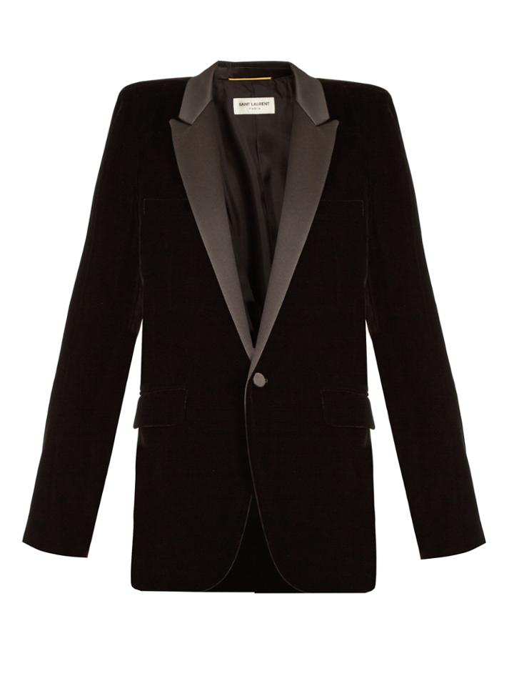 Saint Laurent Squared-shoulder Single-breasted Velvet Blazer