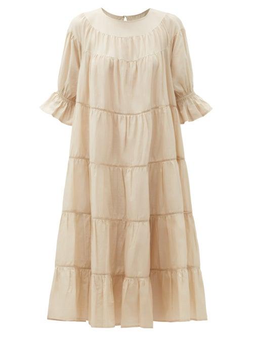 Matchesfashion.com Merlette - Paradis Tiered Cotton-voile Midi Dress - Womens - Beige