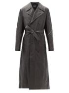 Matchesfashion.com Raf Simons - Double-breasted Leather Trench Coat - Womens - Dark Brown