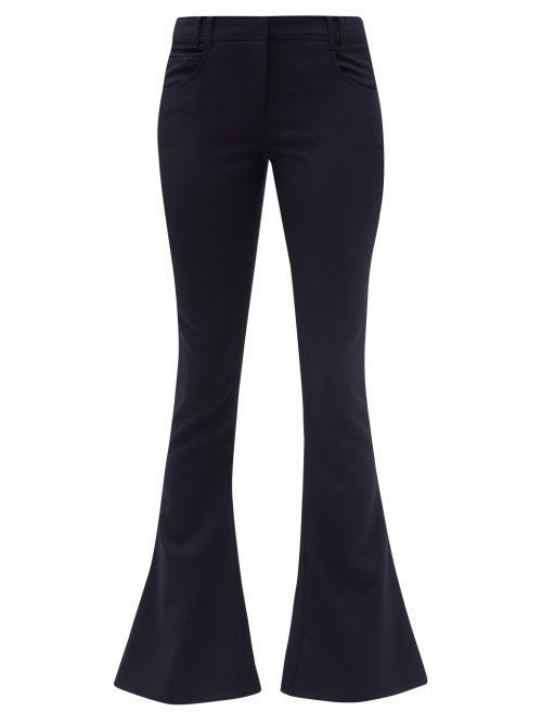 Ladies Rtw Balmain - Low-rise Flared Wool-twill Tailored Trousers - Womens - Navy