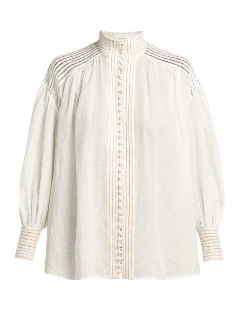 Matchesfashion.com Zimmermann - Corsage Lace Insert Ramie Blouse - Womens - Ivory