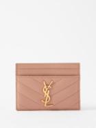 Saint Laurent - Ysl-plaque Quilted-leather Cardholder - Womens - Beige