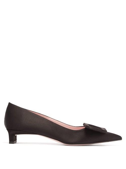Matchesfashion.com Emilia Wickstead - Viviene Buckle Point-toe Satin Pumps - Womens - Black