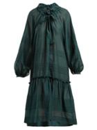 Matchesfashion.com Lee Mathews - Valentine Pussy Bow Cotton Blend Dress - Womens - Dark Green