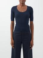 Another Tomorrow - Scoop-neck Ribbed T-shirt - Womens - Navy