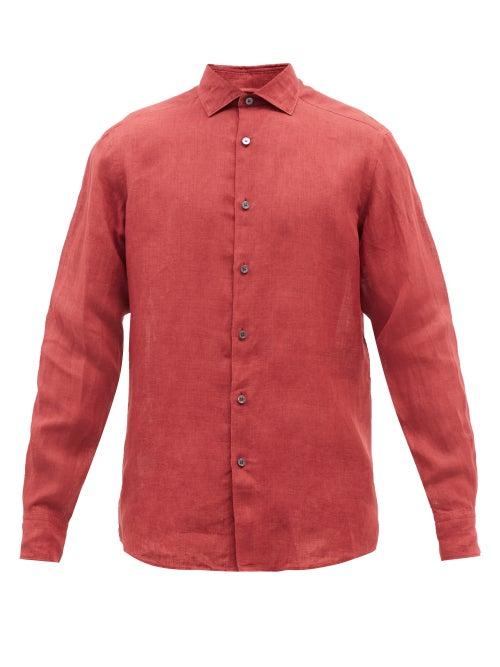 Zegna - Spread-collar Linen-cambric Shirt - Mens - Red