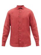 Zegna - Spread-collar Linen-cambric Shirt - Mens - Red