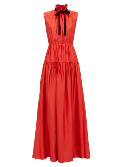 Matchesfashion.com Roksanda - Giona Tie Neck Tiered Crepe Dress - Womens - Red