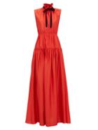 Matchesfashion.com Roksanda - Giona Tie Neck Tiered Crepe Dress - Womens - Red