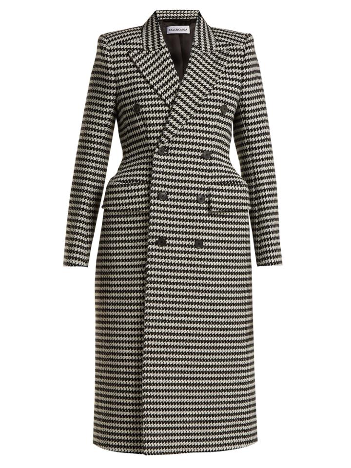 Balenciaga Hourglass Double-breasted Houndstooth Coat