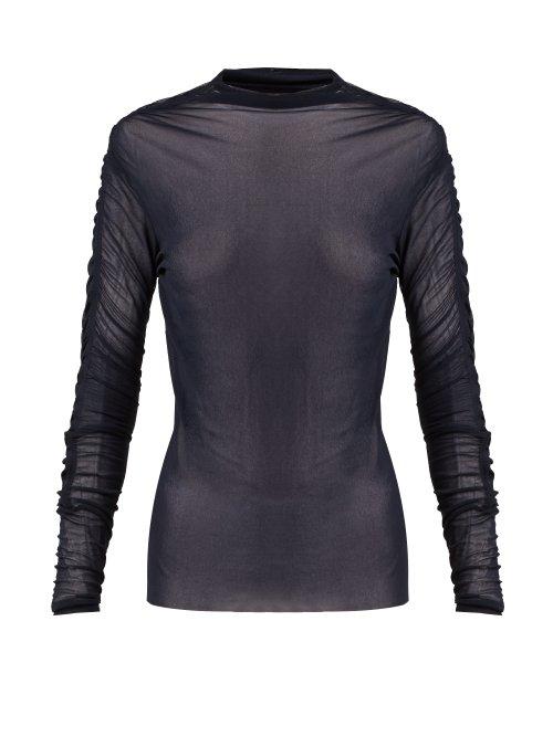 Matchesfashion.com Jil Sander - Ruched Long Sleeve Tulle Top - Womens - Dark Blue