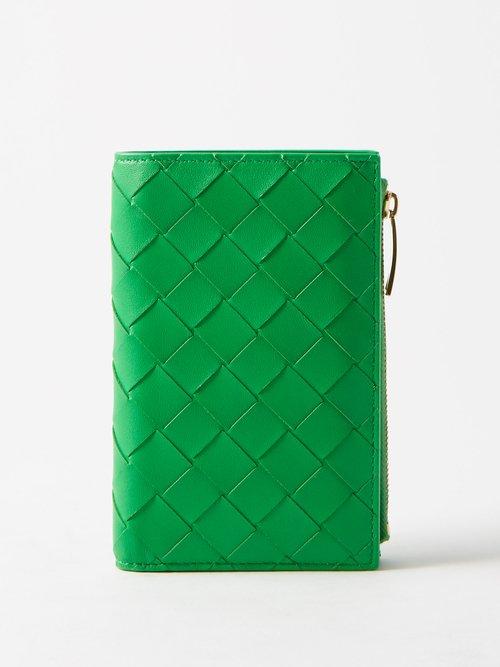Bottega Veneta - Intrecciato Leather Zip Wallet - Womens - Green