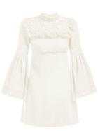 Matchesfashion.com Giambattista Valli - Lace Panel Crepe Dress - Womens - Ivory