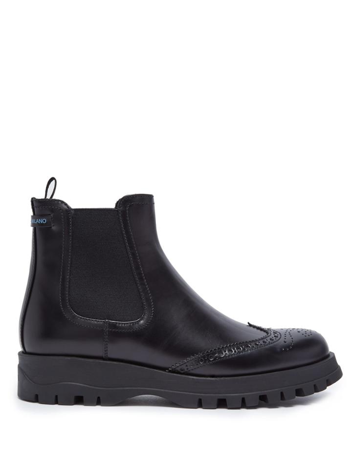 Prada Brogue-detail Leather Ankle Boot