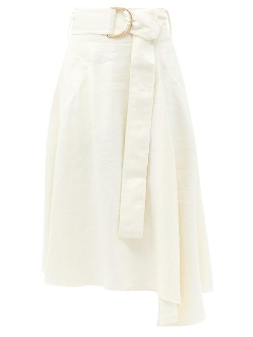 Matchesfashion.com Jw Anderson - Asymmetric Belted Linen-tweed Midi Skirt - Womens - Ivory
