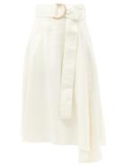 Matchesfashion.com Jw Anderson - Asymmetric Belted Linen-tweed Midi Skirt - Womens - Ivory