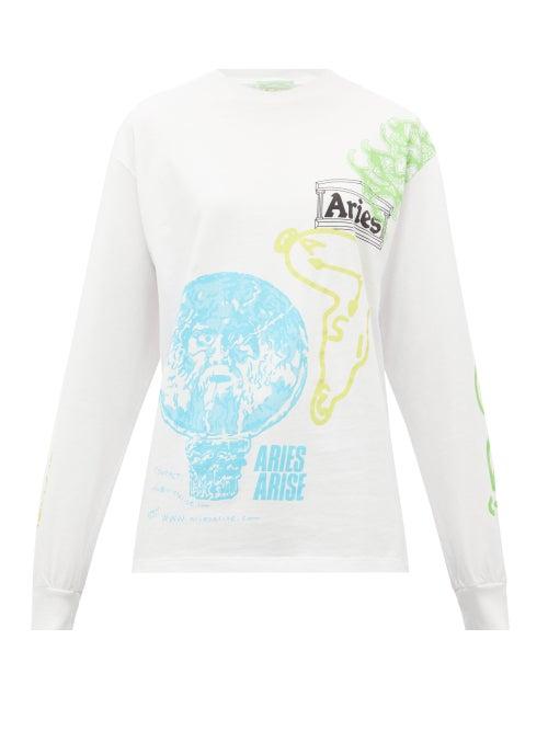 Matchesfashion.com Aries - French Monster Logo-print Cotton T-shirt - Womens - White Multi