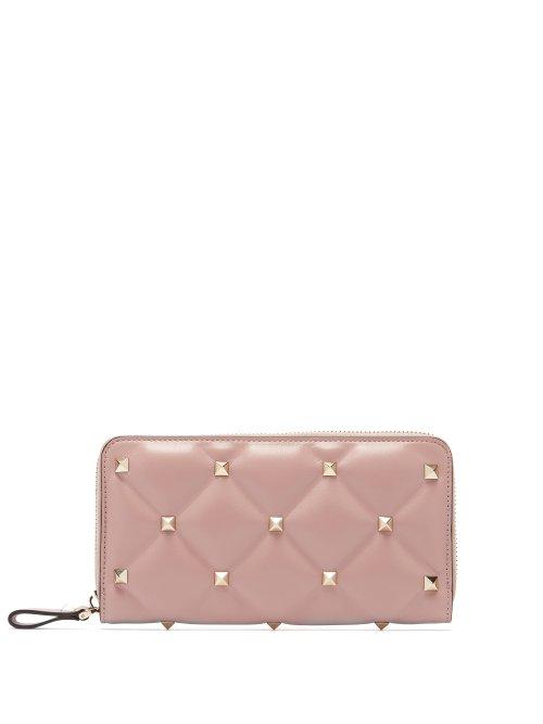 Matchesfashion.com Valentino - Candystud Leather Zip Around Wallet - Womens - Light Pink