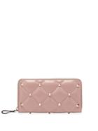 Matchesfashion.com Valentino - Candystud Leather Zip Around Wallet - Womens - Light Pink