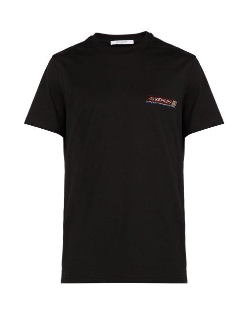 Matchesfashion.com Givenchy - Sequined Logo Embroidered Cotton T Shirt - Mens - Black