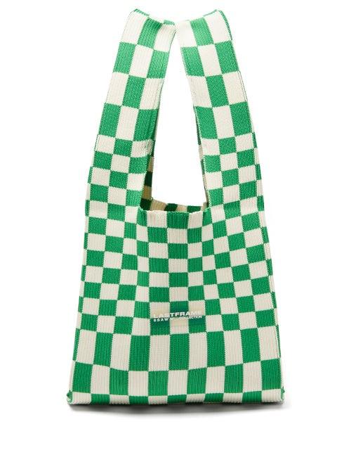 Lastframe - Medium Ichimatsu-check Ribbed-knit Tote Bag - Womens - Green White