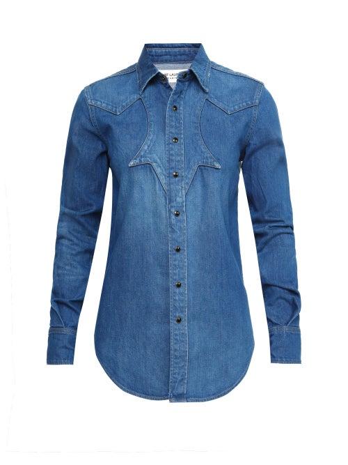 Saint Laurent - Panelled-yoke Denim Shirt - Womens - Denim