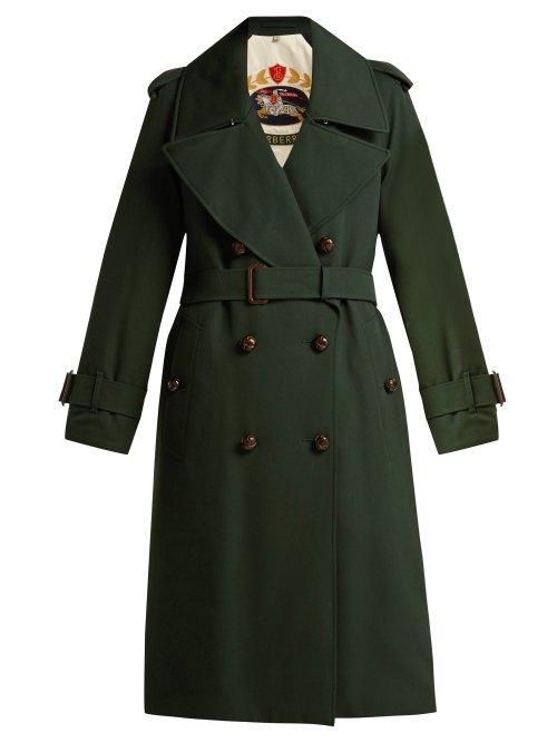 Matchesfashion.com Burberry - Regina Logo Jacquard Wool Trench Coat - Womens - Green