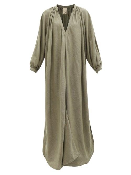 Ladies Beachwear Marrakshi Life - V-neck Cotton-canvas Maxi Dress - Womens - Khaki