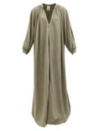 Ladies Beachwear Marrakshi Life - V-neck Cotton-canvas Maxi Dress - Womens - Khaki