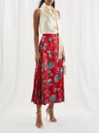 Erdem - Flora Penrose Floral-print Satin Midi Skirt - Womens - Red Multi
