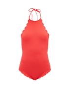 Matchesfashion.com Marysia - Mott Halterneck Scalloped-edged Swimsuit - Womens - Red