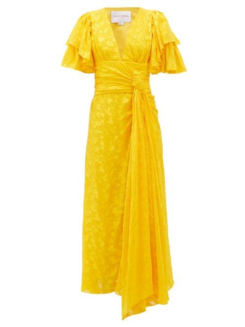 Matchesfashion.com Carolina Herrera - Ruffle Sleeve Floral Jacquard Dress - Womens - Yellow
