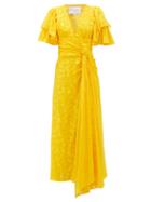 Matchesfashion.com Carolina Herrera - Ruffle Sleeve Floral Jacquard Dress - Womens - Yellow