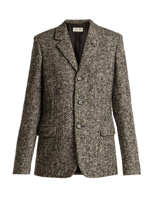 Matchesfashion.com Saint Laurent - Single Breasted Herrigbone Wool Blazer - Womens - Black White