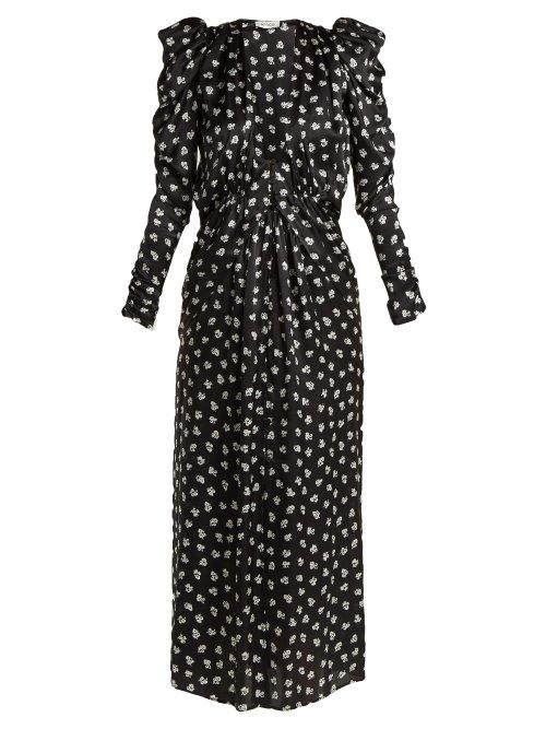 Matchesfashion.com Attico - Barcelona Floral Print Silk Chiffon Dress - Womens - Black White