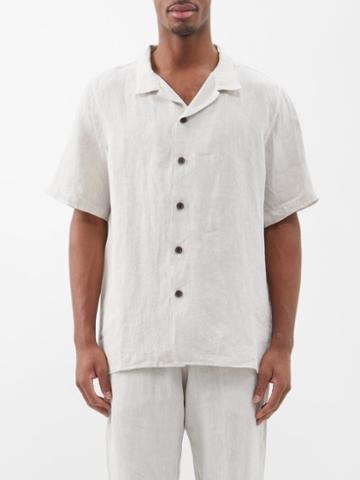 Maran - Cuban-collar Linen Shirt - Mens - Beige