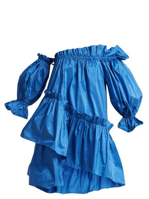 Matchesfashion.com Isa Arfen - Decadence Asymmetric Taffeta Top - Womens - Blue