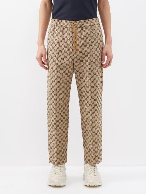 Gucci - Gg-jacquard Cotton-blend Trousers - Mens - Beige Blue