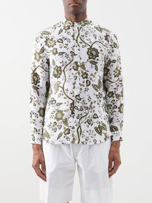 Erdem - Felix Floral-print Linen Shirt - Mens - Green Multi