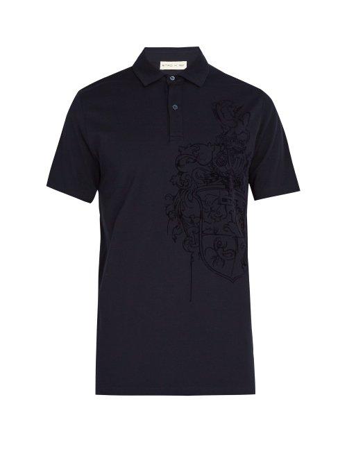 Matchesfashion.com Etro - Embossed Crest Cotton Polo Shirt - Mens - Blue