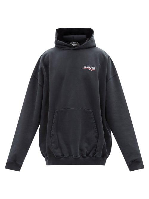 Balenciaga - Logo-embroidered Oversized Hooded Sweatshirt - Mens - Black White