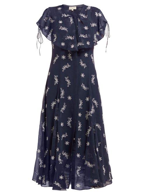 Matchesfashion.com Beulah - Asmi Floral Broderie Anglaise Silk Midi Dress - Womens - Navy White